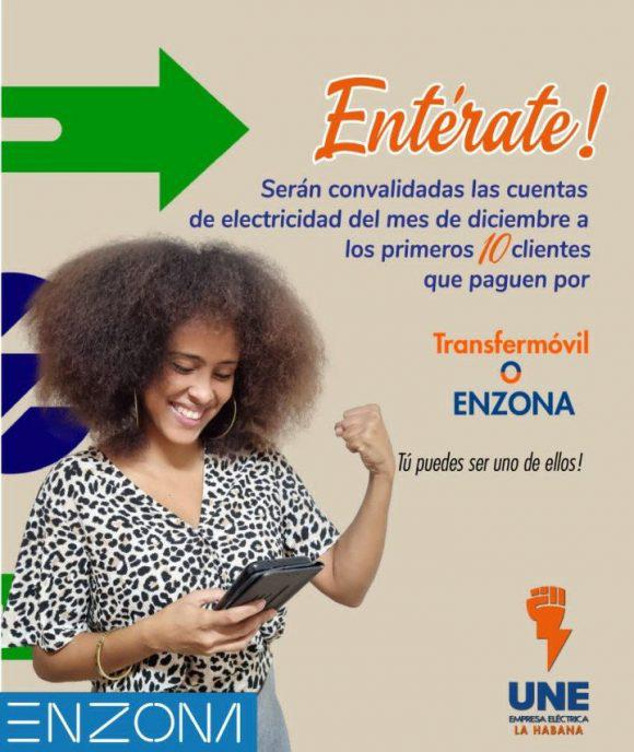 Cartel de la Empresa Eléctrica de La Habana que anuncia que los 10 primeros que paguen diciembre serán convidadas sus cuentas de electricidad