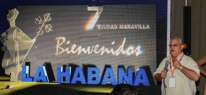 Intervención de Luis Góngora, durante la presentación del programa de acciones por el  Aniversario 500 de la ciudad de La Habana, durante la XXXVI Feria Internacional de La Habana, en el recinto ferial ExpoCuba