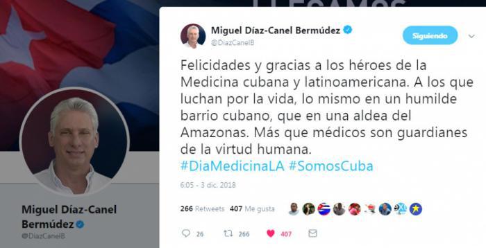 Díaz Canel felicita a médicos en su día mediante su cuenta en twitter
