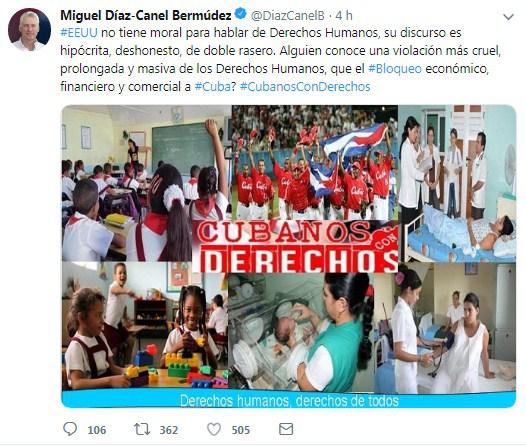 Miguel Díaz-Canel en twitter responde a la carta del Secretario de Estado de los Estados Unidos  