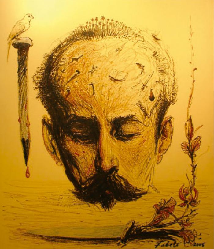Marti (Creyón sobre cartulina, 2005), de Roberto Fabelo