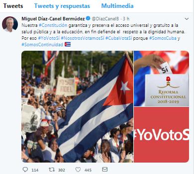 Mensaje en twiiter de Diaz-Canel sobre votación en Cuba el 24  de febrero
