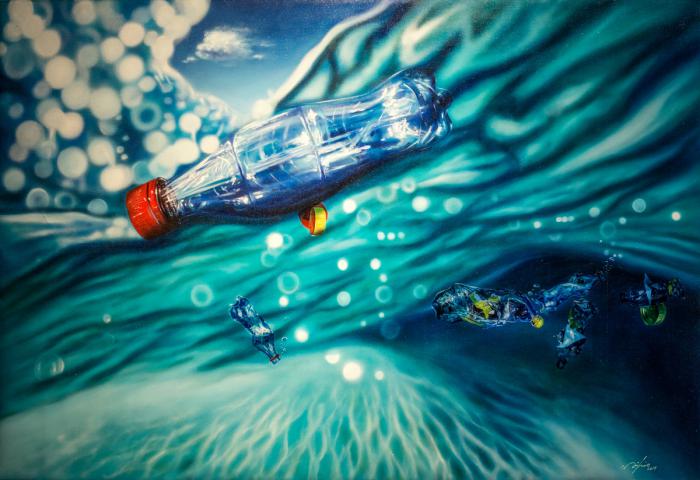 Obra en exposición de Silvio Martínez Cabrera titulada Bajo el Mar no todo es Azul