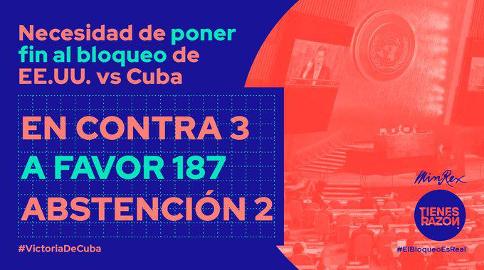 Votación contra bloqueo en ONU