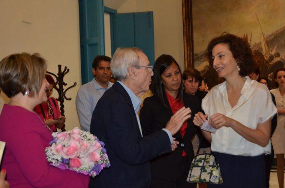 Eusebio Leal y Directora General de la UNESCO en el Palacio del Segundo Cabo