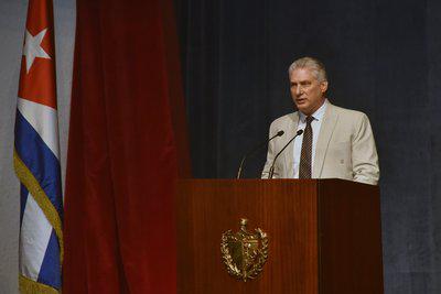 Miguel Díaz-Canel en acto por aniversario 60 del Minrex