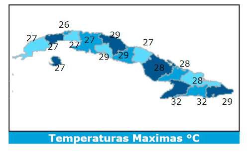 Mapa temperaturas en Cuba