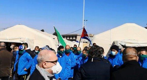 Brigada sanitaria cubana abre área de campaña en hospital en Lombardía
