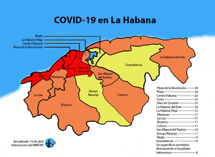 mapa actualizado coronavirus covid-19 habana por municipios