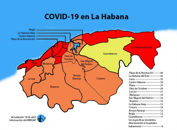 mapa de afectados por coronavirus covid-19 en la habana por municipios