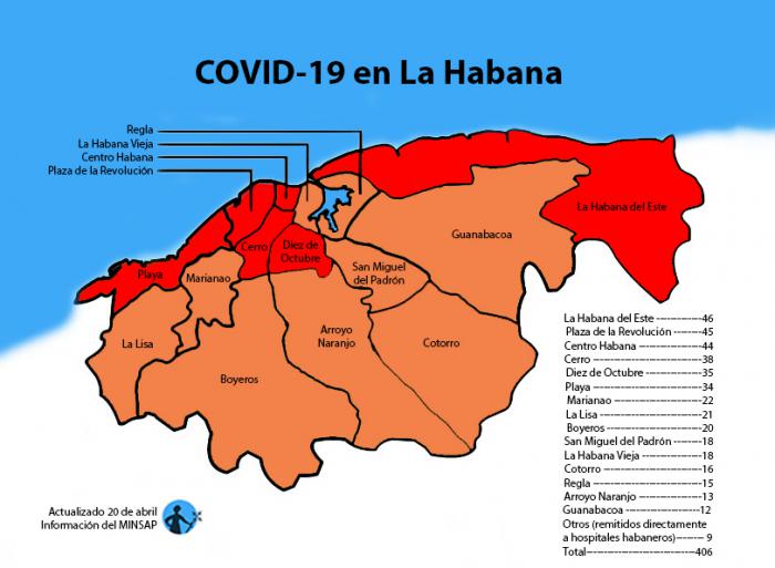 mapa de afectados por coronavirus covid-19 en la habana por municipios