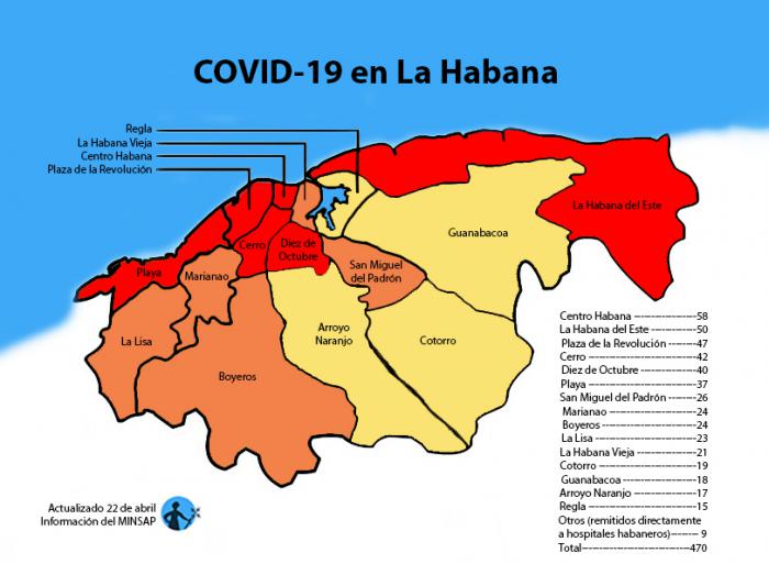 mapa de afectados por coronavirus covid-19 en la habana por municipios