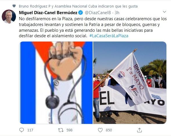 Mensaje en Twitter de Díaz-Canel por el Primero de Mayo