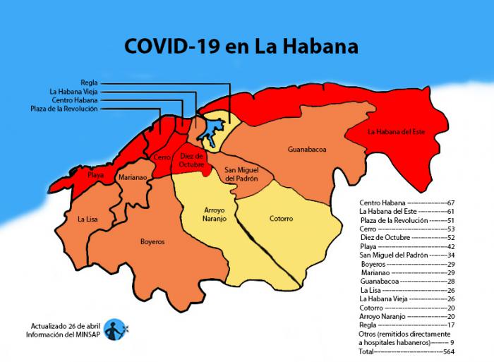 mapa de afectados por coronavirus covid-19 en la habana por municipios
