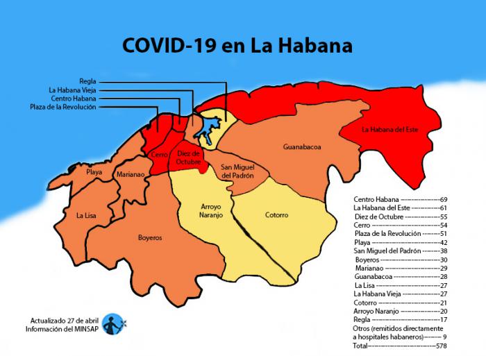 mapa de afectados por coronavirus covid-19 en la habana por municipios