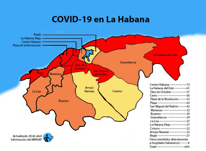 mapa de afectados por coronavirus covid-19 en la habana por municipios