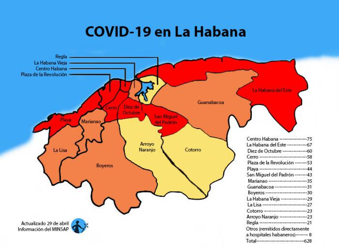 mapa de afectados por coronavirus covid-19 en la habana por municipios
