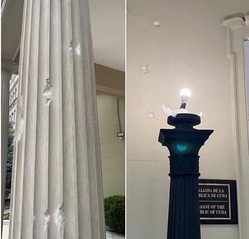 Evidencia impactos de bala en la Embajada de Cuba en Washington