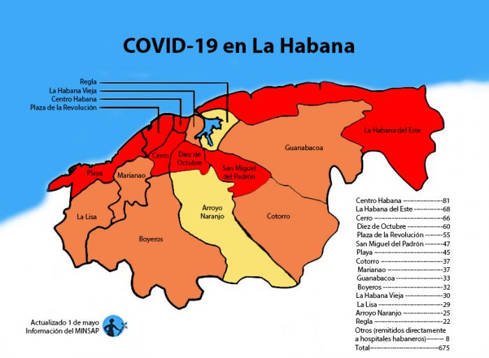 mapa de afectados por coronavirus covid-19 en la habana por municipios