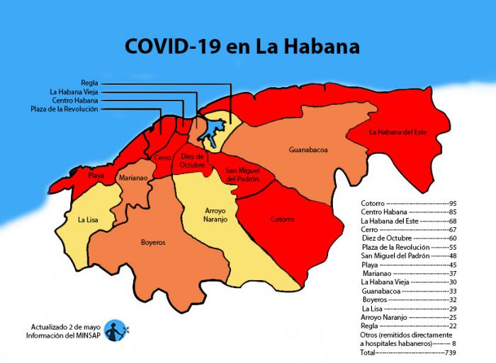 mapa de afectados por coronavirus covid-19 en la habana por municipios