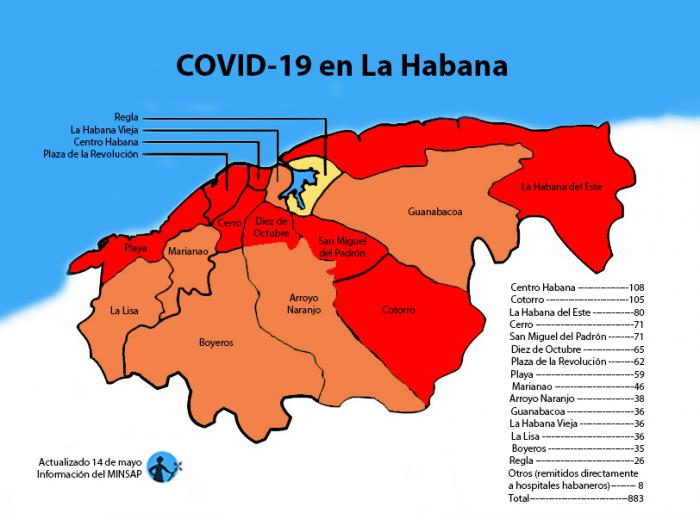mapa de afectados por coronavirus covid-19 en la habana cuba por municipios
