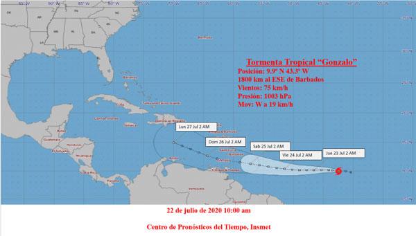 Cono de la tormenta tropical Gustavo