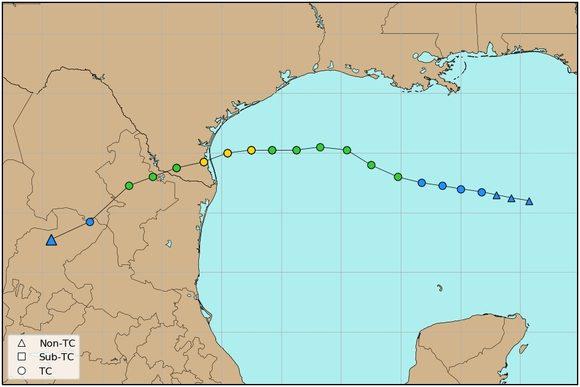 Trayectoria aproximada de Hanna/Alex B