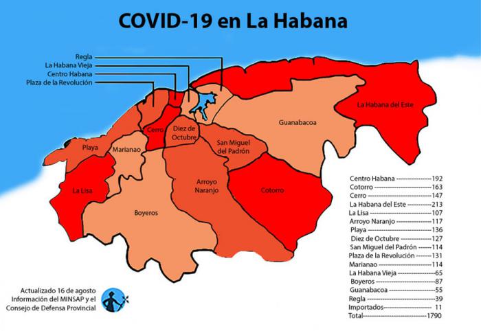 mapa de afectados por coronavirus covid-19 en la habana por municipios