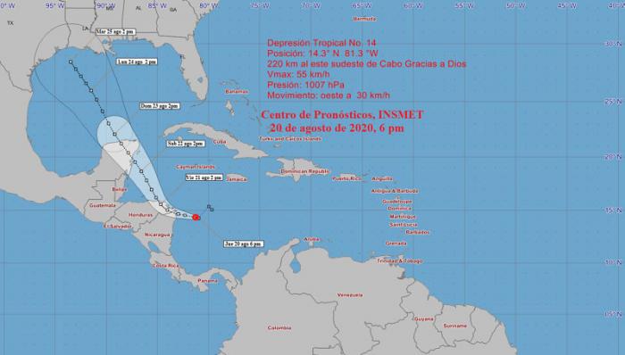 Cono de la depresión tropical en el Mar Caribe