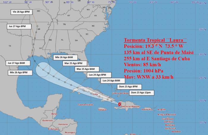 Cono de trayectoria de tormenta tropical Laura