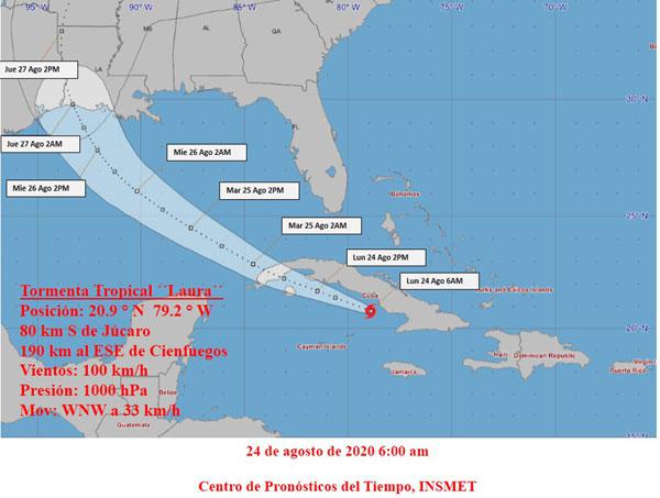Cono de la trayectoria de la tormenta tropical Laura