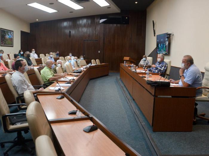 Reunión del grupo de trabajo, presidencia y demás participantes