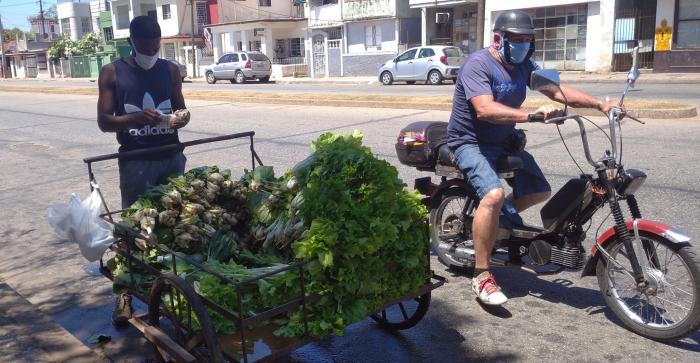 vendedor, carretillero en calle de la habana, con nasobuco