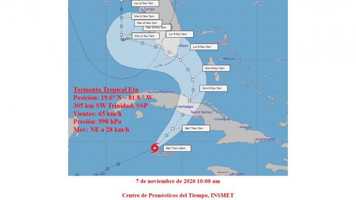 Trayectoria de la tormenta tropical Eta, parte de las 10 de la mañana