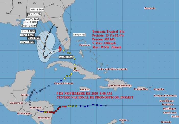 Trayectoria de tormenta tropical Eta, parte de las 6 de la mañana