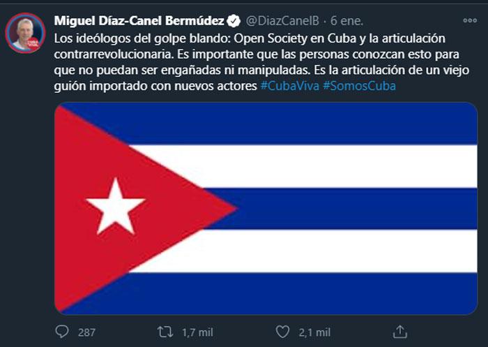 Tuitt de Miguel Díaz-Canel sobre intención de golpes blandos en Cuba por parte de EEUU