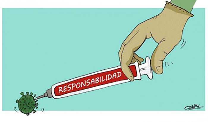 una mano inyectando responsabilidad para acabar con el coronavirus