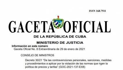 Gaceta oficial de la república de cuba. Nueva norma para enfrentar las conductas de indisciplina y descontrol en materia de precios y tarifas.
