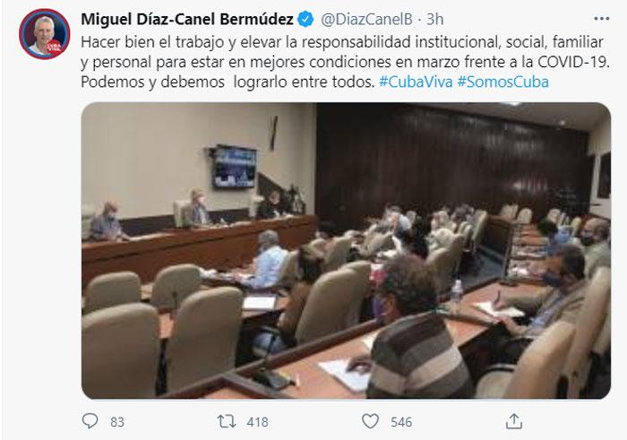 Tuitt de Miguel Díaz-Canel ante rebrote de la COVID-19