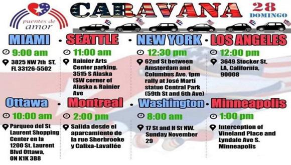 Caravanas en ciudades de Estados Unidos y Canadá: Contra el bloqueo, por más Puentes de amor (+Videos)