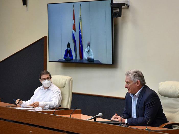 Videoconferencia de Diaz-Canel con vicepresidenta de Venezuela