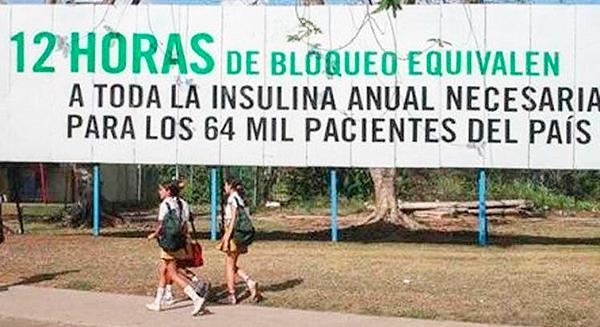 Cartel sobre el bloqueo de Estados Unidos a Cuba