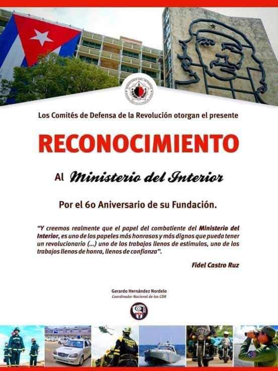 Reconocen los Comités de Defensa de la Revolución al Ministerio del Interior en su aniversario 60