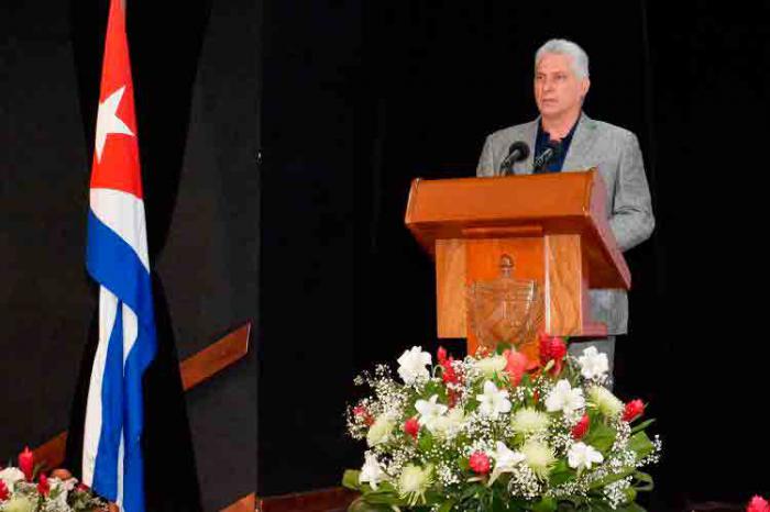 Miguel Díaz-Canel Bermúdez, durante el acto oficial por el aniversario 60 de Palabras a los intelectuales.