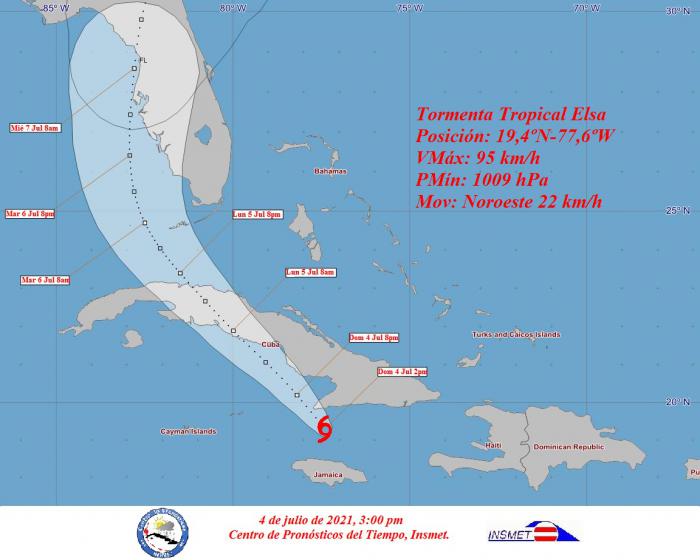 Posible trayectoria de Tormenta tropical Elsa según aviso No. 16