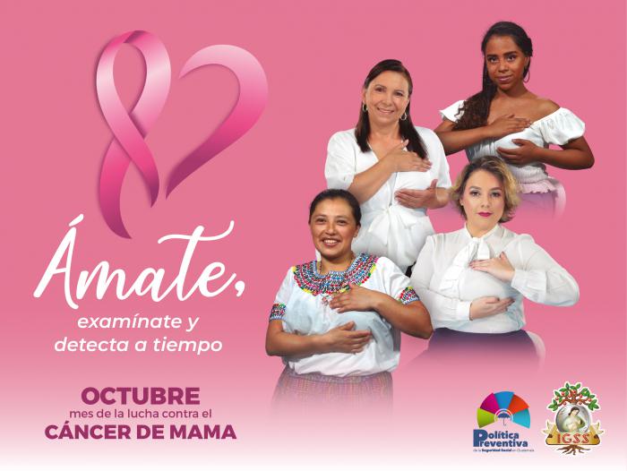 Cartel sobre cuidarse y examinarse para detectar a tiempo el cáncer de mama