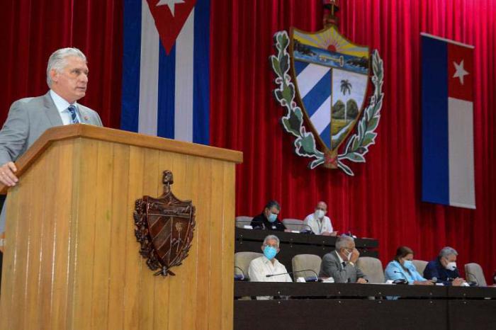 Miguel M. Díaz-Canel Bermúdez, Primer Secretario del Comité Central del Partido Comunista de Cuba y Presidente de la República, en la clausura del Séptimo Período Ordinario de Sesiones de la IX Legislatura de la Asamblea Nacional del Poder Popular, en el Palacio de Convenciones, el 28 de octubre de 2021, “Año 63 de la Revolución”.