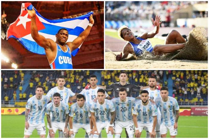 El luchador cubano Mijaín López, la triplista venezolana Yulimar Rojas y el equipo de fútbol de Argentina
