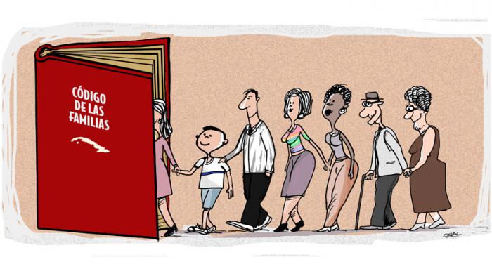 Caricatura que representa a la diversidad en la familia incluida en el nuevo Código