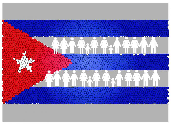 Bandera cubana e imágenes que representan diferentes tipos de familias